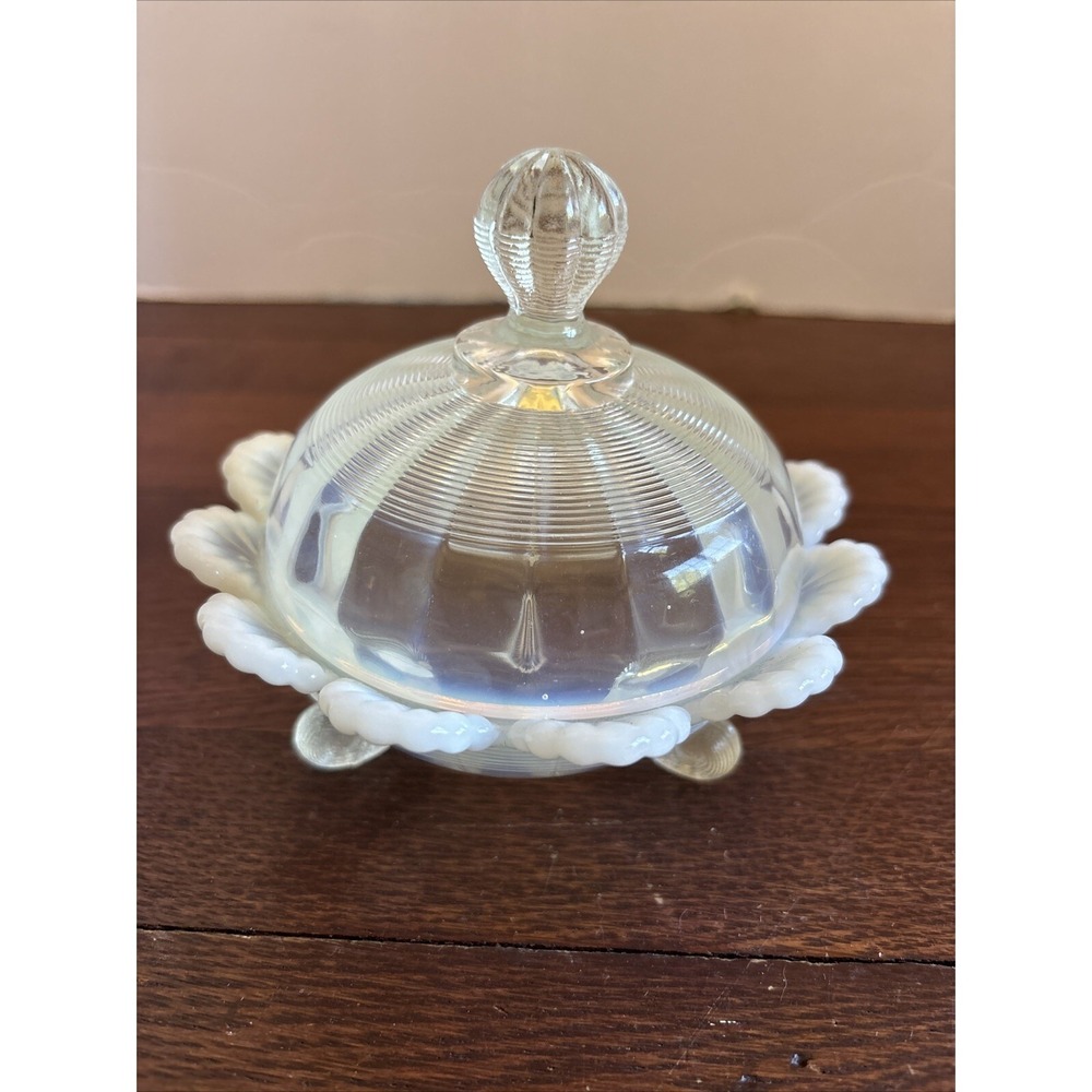 Northwood Co Opalescent Bowl Candy Fruit Dish w/ Lid Klondyke Pattern Circa 1897